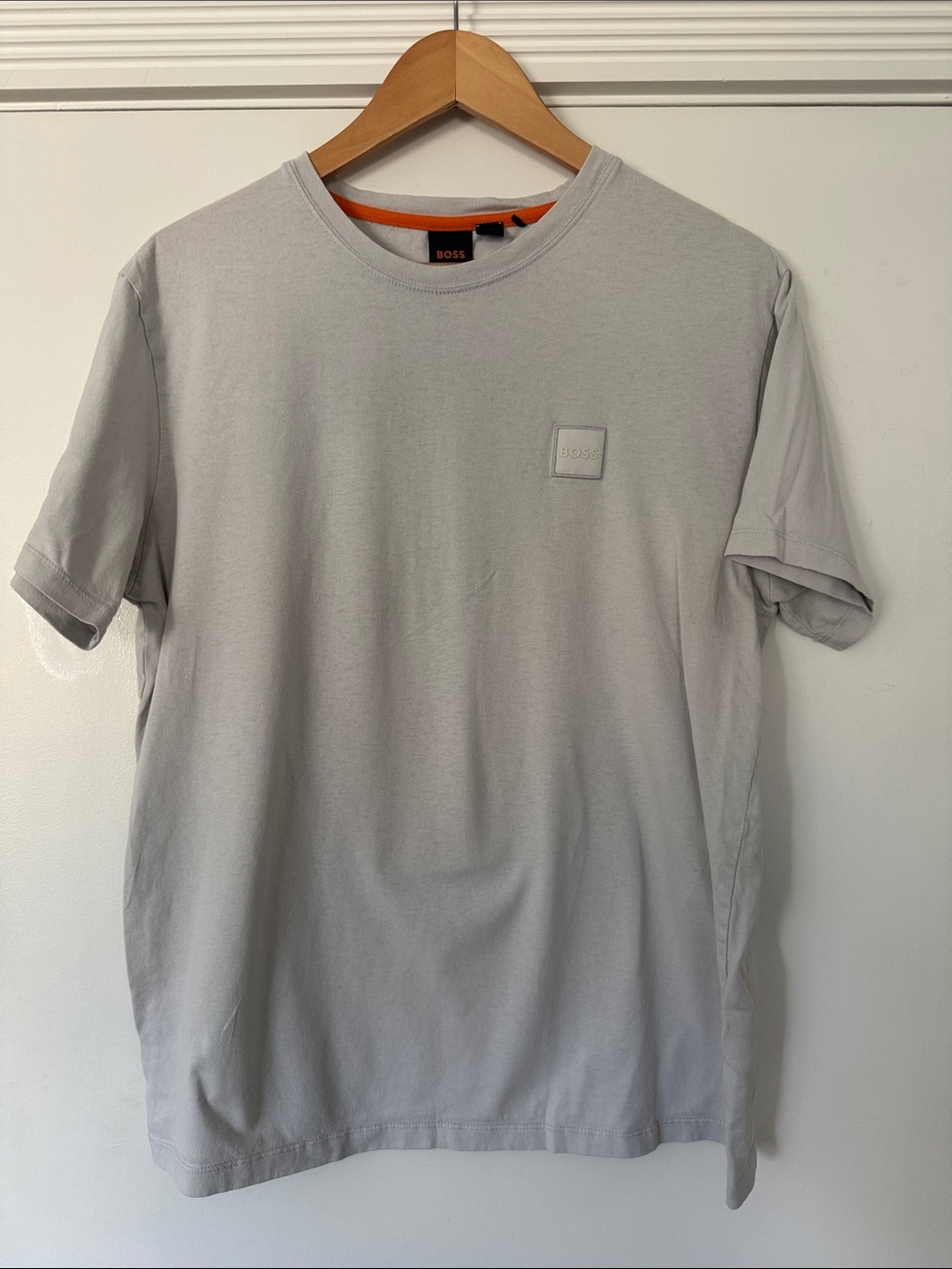 Boss Light Gray Short Sleeve Crewneck Tee with Subtle Logo Patch